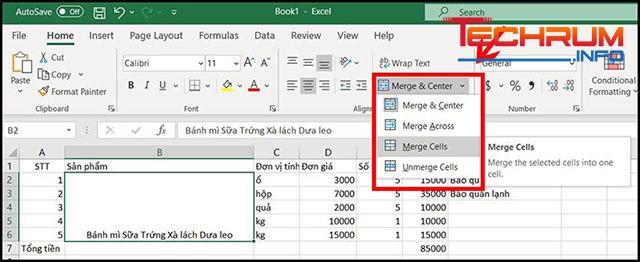 gộp ô trong Excel với Merge Cells 5