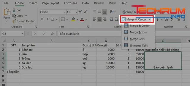 Gộp ô trong excel với Merge & Center 3