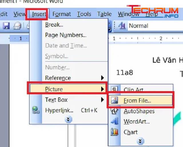 Các thao tác chèn ảnh trong Word 2003