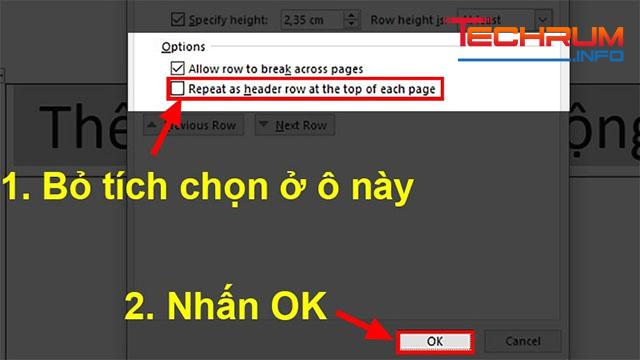 Cách bỏ lặp lại tiêu đề trong Word 4