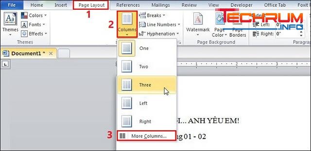 Cách chia cột trong Word 2010