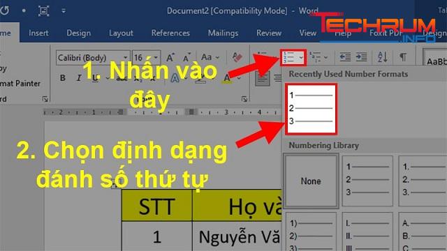 Cách đánh số thứ tự trong Word trên 2 cột khác nhau 2