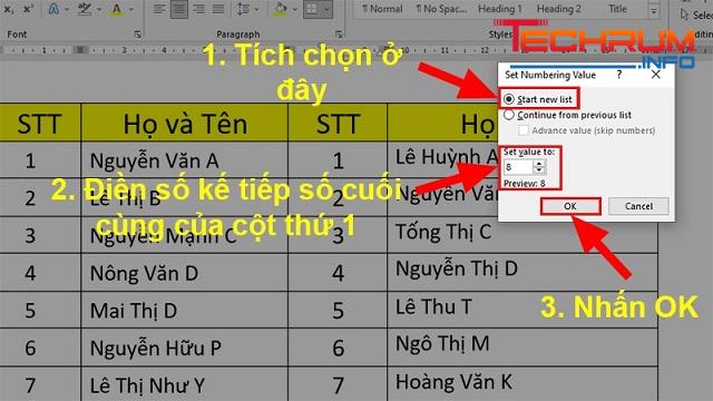 Cách đánh số thứ tự trong Word trên 2 cột khác nhau 4