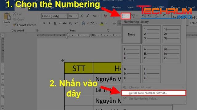 Cách đánh số thứ tự trong Word trên 1 cột 2