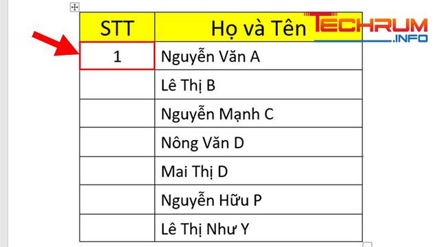 Cách đánh số thứ tự trong Word trên 1 cột 4