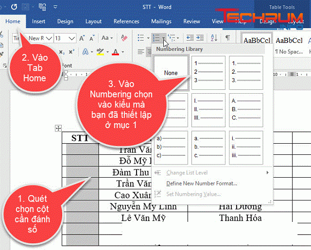 Cách đánh số thứ tự trong Word từ số bất kỳ 1