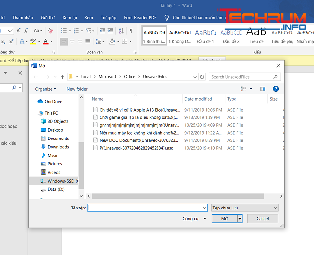 cách lấy lại file word chưa lưu 3