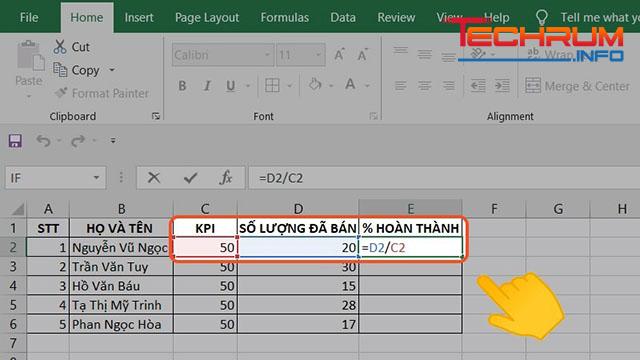 Cách tính phần trăm trong Excel 2