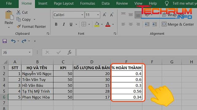Cách tính phần trăm trong Excel 3