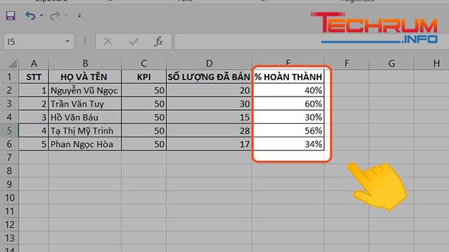 Cách tính phần trăm trong Excel 8