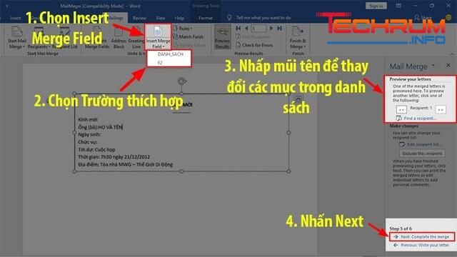 cách sử dụng mail merge trong Word bước 8