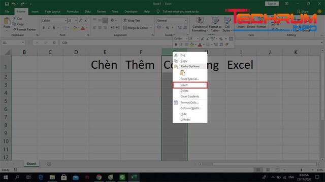Chèn cột trong Excel bằng Insert 2