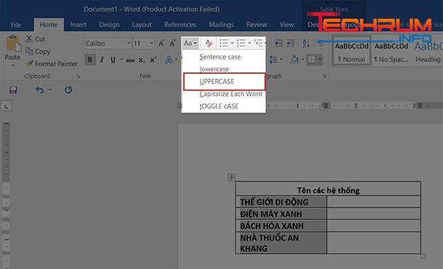 Chuyển chữ hoa thành chữ thường trong Excel bằng Microsoft Word 5