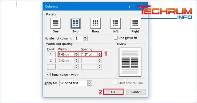 Điền thông số Width và Spacing theo ý muốn