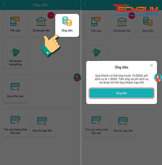 Ứng tiền qua ứng dụng My Viettel 2