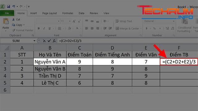 tính điểm trung bình trong excel 1