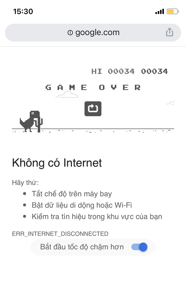 Cách chơi game T-Rex Run khi mất mạng trên Chrome 4